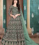 Dark-green embroidered georgette salwar kameez