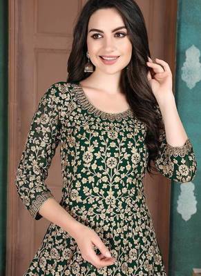Dark-green embroidered georgette salwar kameez 2