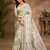 White Color Jaqurad Weaving Meenakari Bird And Peacocks Figure Strip Crepe Georgette Saree