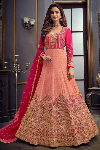 Light pink & pink embroidered jacquard salwar kameez