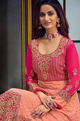 Light pink & pink embroidered jacquard salwar kameez