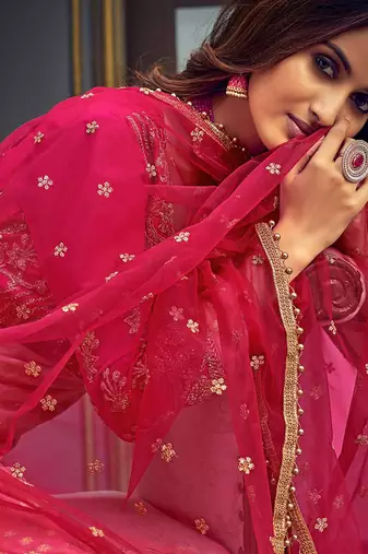 Light pink & pink embroidered jacquard salwar kameez