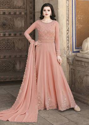 Dark peach crystals faux georgette salwar kameez 1