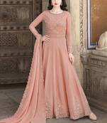 Dark peach crystals faux georgette salwar kameez
