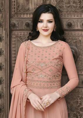 Dark peach crystals faux georgette salwar kameez 2
