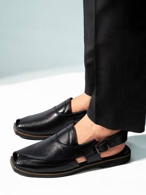 Vastramay men's black patent synthetic buckle ethnic shoes with brass-toned chunky embellishments 3