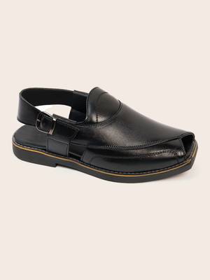Vastramay men's black patent synthetic buckle ethnic shoes with brass-toned chunky embellishments 4