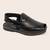 Vastramay men's black patent synthetic buckle ethnic shoes with brass-toned chunky embellishments