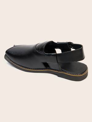 Vastramay men's black patent synthetic buckle ethnic shoes with brass-toned chunky embellishments 5