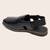 Vastramay men's black patent synthetic buckle ethnic shoes with brass-toned chunky embellishments