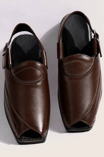 Vastramay men synthetic patent square toe buckle shoes - chocolate brown