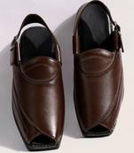 Vastramay men synthetic patent square toe buckle shoes - chocolate brown