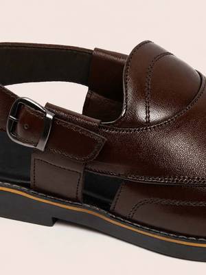 Vastramay men synthetic patent square toe buckle shoes - chocolate brown 2