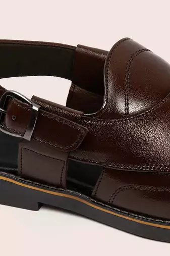 Vastramay men synthetic patent square toe buckle shoes - chocolate brown