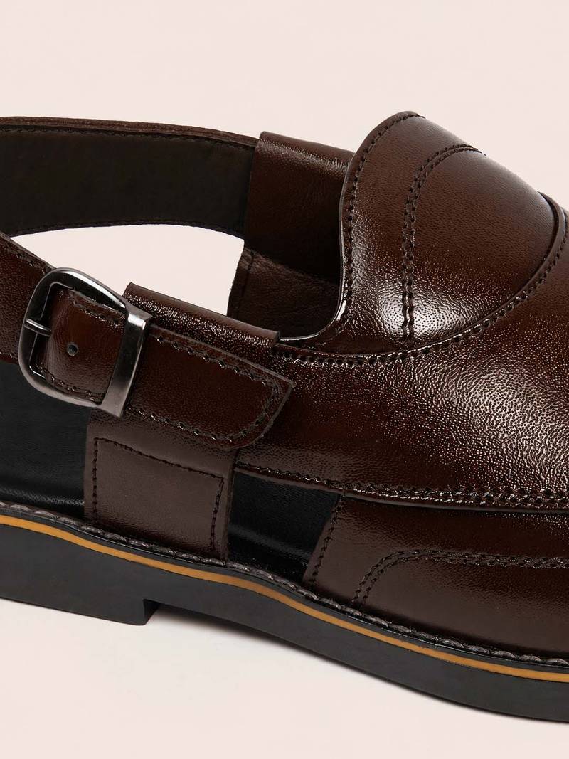 Vastramay men synthetic patent square toe buckle shoes - chocolate brown