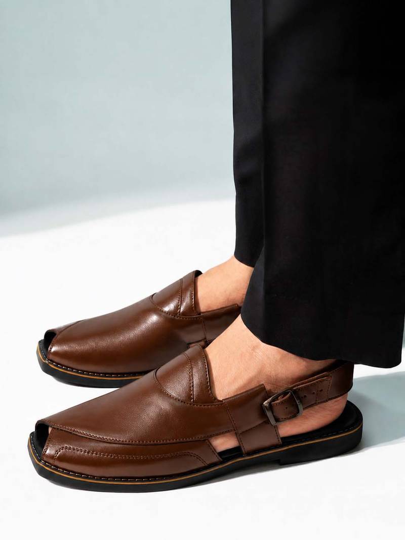 Vastramay men synthetic patent square toe buckle shoes - chocolate brown