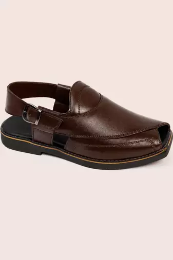 Vastramay men synthetic patent square toe buckle shoes - chocolate brown