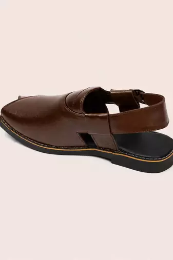 Vastramay men synthetic patent square toe buckle shoes - chocolate brown