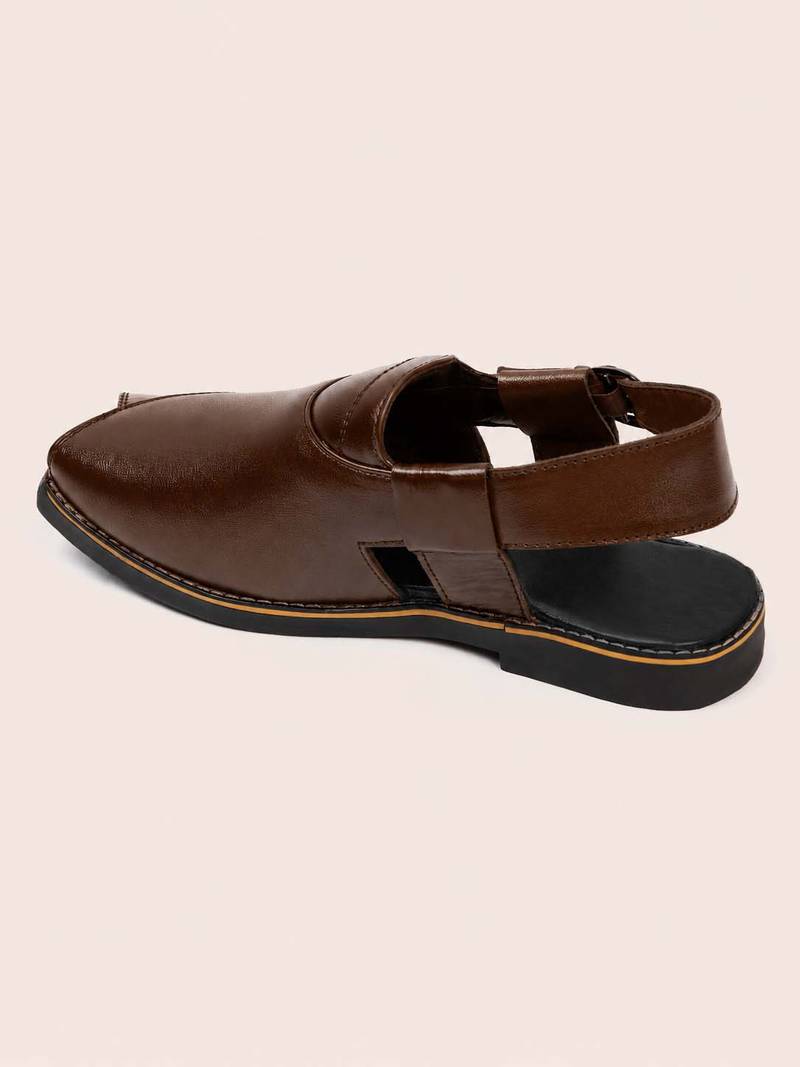Vastramay men synthetic patent square toe buckle shoes - chocolate brown
