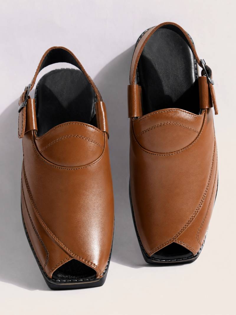 Vastramay men synthetic patent square toe buckle shoes - coffee