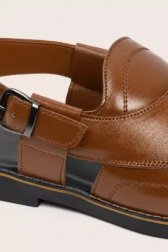Vastramay men synthetic patent square toe buckle shoes - coffee