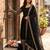 Black silk blend embroidered flared gown set