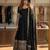 Black silk blend embroidered flared gown set