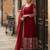 Red silk blend embroidered flared gown set