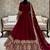 Red silk blend embroidered flared gown set
