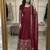 Red silk blend embroidered flared gown set