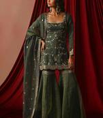 Olive silk blend zari sharara set