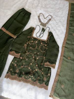 Olive silk blend zari sharara set 4