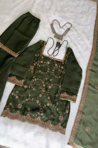 Olive silk blend zari sharara set