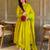 Yellow silk blend embroidered flared gown set