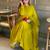 Yellow silk blend embroidered flared gown set