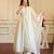 White silk blend embroidered flared gown set