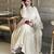 White silk blend embroidered flared gown set
