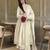 White silk blend embroidered flared gown set