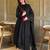 Black silk blend embroidered flared gown set
