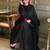 Black silk blend embroidered flared gown set