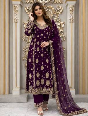 Purple faux georgette embroidered palazzo set 1