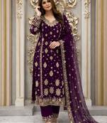 Purple faux georgette embroidered palazzo set