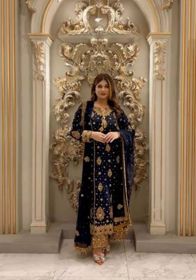Blue faux georgette embroidered palazzo set 1
