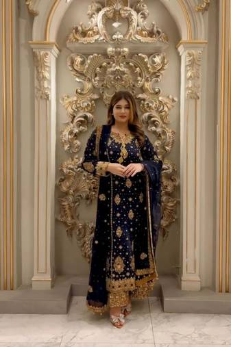 Blue faux georgette embroidered palazzo set