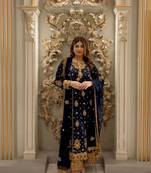 Blue faux georgette embroidered palazzo set