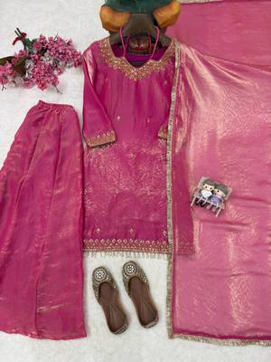 Pink silk blend embroidered palazzo set 3