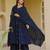 Navy-blue silk blend embroidered anarkali set