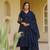 Navy-blue silk blend embroidered anarkali set