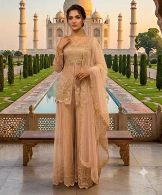 Beige net embroidered palazzo set 2