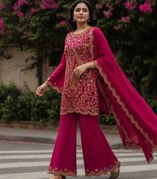 Rani-pink silk blend embroidered palazzo set